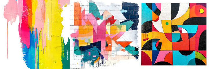 Fototapeta premium Set of a vibrant painted mural wall isolated on transparent background