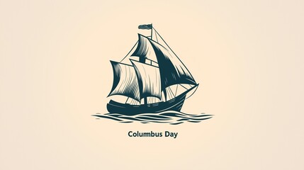 Columbus Day Logo with Old Ship, Celebrate the legacy of Christopher Columbus