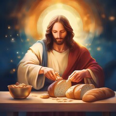 Jesus breaks bread