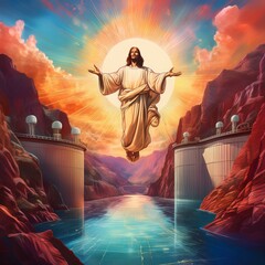 Jesus at the top of a dam