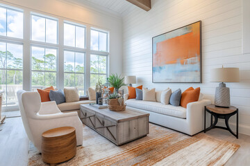 Modern Southern interior living room blends crisp, contemporary lines with classic Southern charm