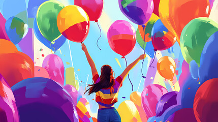 The pride celebration backdrop featured bold strokes, vivid hues, and a joyful ambiance. Joyful. Illustration