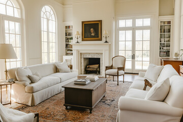 Modern Southern interior living room blends crisp, contemporary lines with classic Southern charm