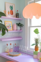 cute pink and green corner with pastel purple