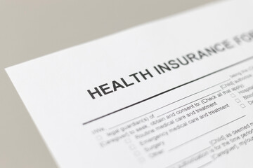 A close-up image of health insurance form. Medical and insurance concept. 