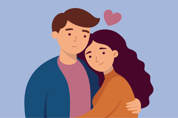 Cute couple in relationship hugging each other. Love concept design. Flat vector illustration