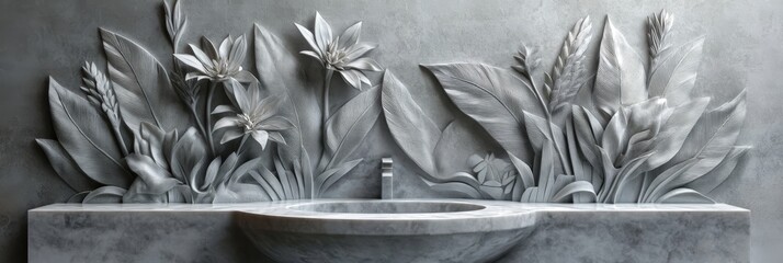 A beautifully crafted floral relief that features intricate and detailed plant patterns, showcasing the exquisite vintage artistry and architectural elegance of a bygone era and its rich history