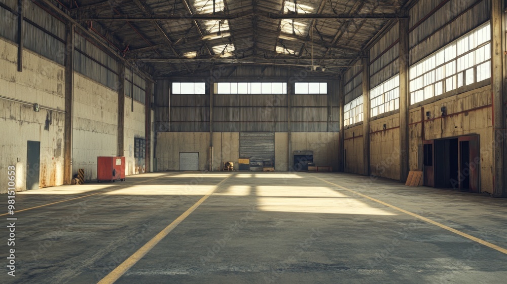 Poster caution: avoid clutter and ensure the warehouse is completely empty to maintain the intended concept