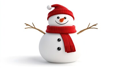 A charming snowman sits proudly, adorned with a bright red hat and scarf, emphasizing the festive atmosphere of winter and the joy of the holiday season