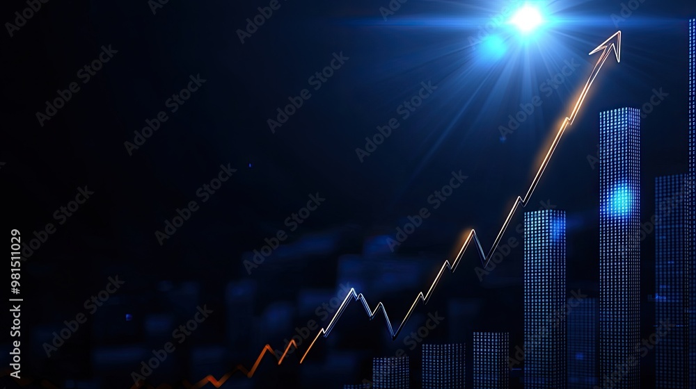 Poster a dynamic growth chart symbolizing success in finance, showcasing an upward trend with glowing eleme