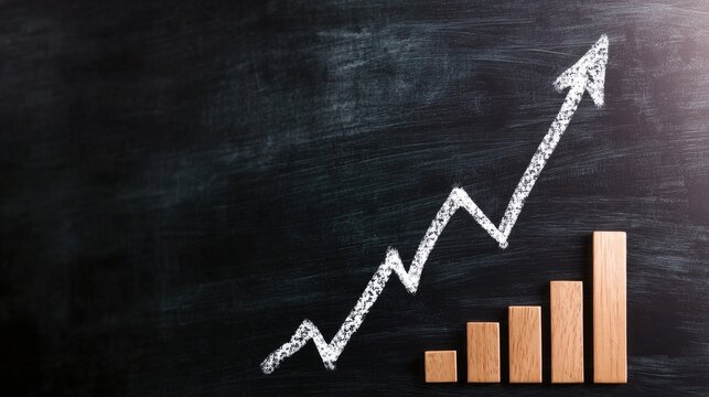 A dynamic upward graph illustrated on a chalkboard, symbolizing growth, success, and positive trends in business.