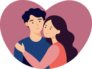 Cute couple in relationship hugging each other. Love concept design. Flat vector illustration