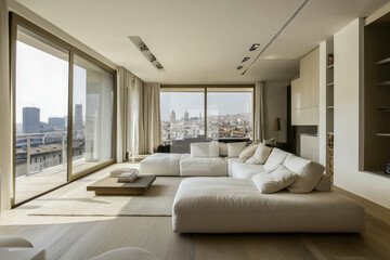 Modern Living Room with City View and Large Windows