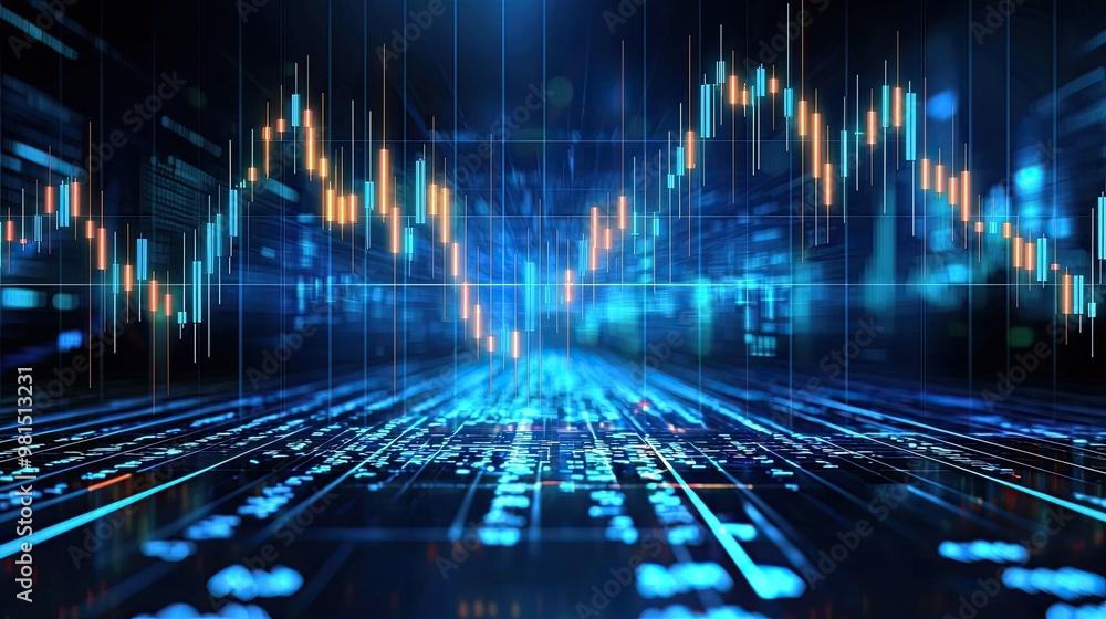 Poster dynamic data visualization featuring glowing graphs and digital codes, representing modern technolog