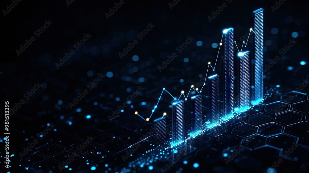 Poster dynamic financial growth chart visualization showcasing data trends in a futuristic digital environm