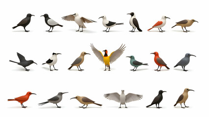 Obraz premium 3D birds illustrated on white