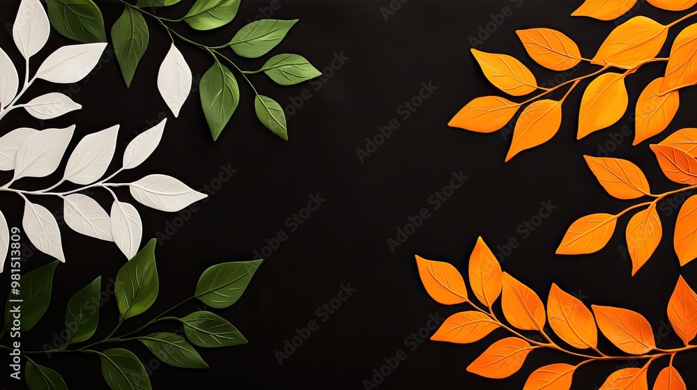 Wall mural stylish composition of colorful leaves on a dark background, showcasing nature's beauty in artistic 