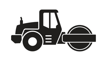 simple road roller steamroller construction vehicle silhouette side view transparent background