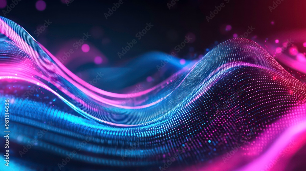 Sticker Abstract digital wave with glowing pink and blue lights.