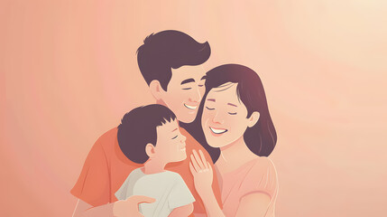 Obraz premium Portrait of a happy family against a color background