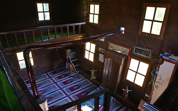 Kastamonu, Turkey. July 14, 2024. The Historical Asar Mosque, located in Pinarbasi, Kastamonu, Turkey, was built in the 15th century. It is made entirely of wood.