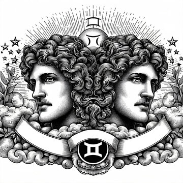 Celestial Gemini (Twins) Images and Designs, generative AI