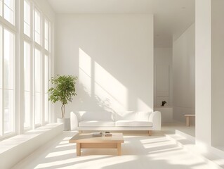 Fototapeta premium Sleek Modernist Living Room with Geometric Furniture and Natural Light Filled Spaces