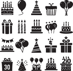 Happy birthday icon set vector illustration