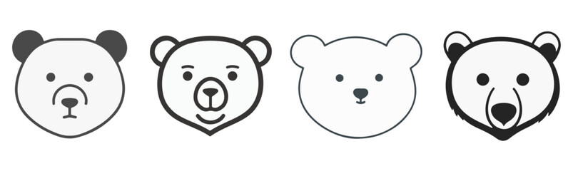 set of bear head shape silhouette illustrations