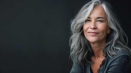 Portrait of a mature woman with gray hair in the studio