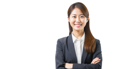 Young asian business woman, beautiful confident woman isolated on transparent background PNG.
