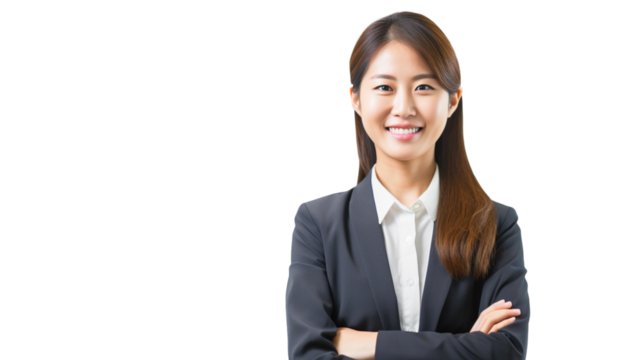 Young asian business woman, beautiful confident woman isolated on transparent background PNG.
