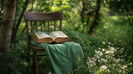 Naklejka premium An old wooden chair with an open book