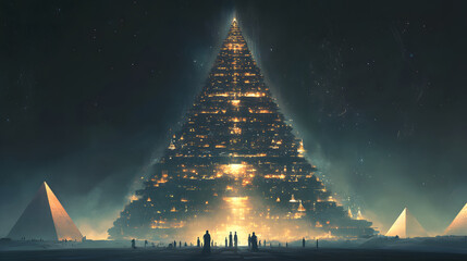 Fototapeta premium Futuristic Alien Pyramid in Space with Planets and Starry Sky