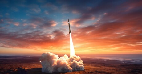 A missile's trail streaks across the vast sky, signaling both technical prowess and imminent drama