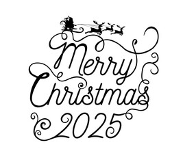 Merry Christmas Text 2025, Merry Christmas Background vector, Christmas greeting Card, hand drawing. Not AI, Vector illustrations.