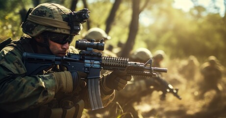 Squad leader commands during rapid gunfire.