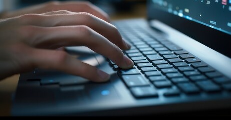 Fingers type swiftly, encrypted code highlighted on-screen.