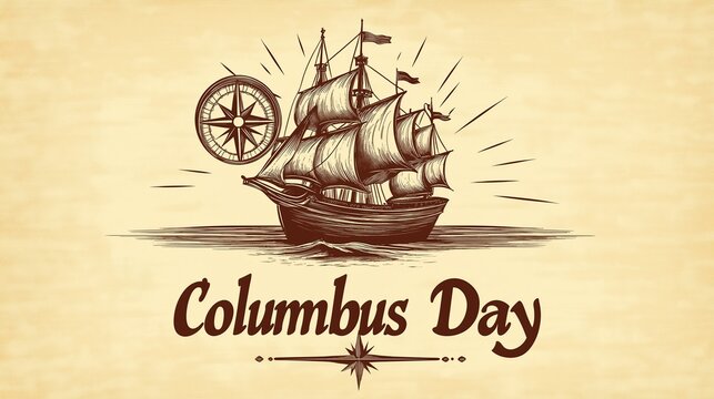Columbus Day Logo with Old Ship, Celebrate the legacy of Christopher Columbus