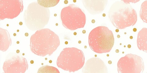 Pink and gold polka dots seamless pattern on a white background Generative AI