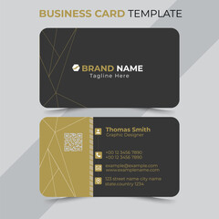 Modern Business Card - Creative and Clean Business Card Template. Luxury business card design template. Elegant dark back background with abstract golden wavy lines shiny. Vector