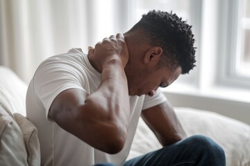 Black Man Experiencing Neck Pain After Sleeping