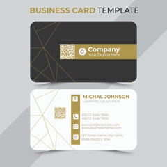 Modern Business Card - Creative and Clean Business Card Template. Luxury business card design template. Elegant dark back background with abstract golden wavy lines shiny. Vector