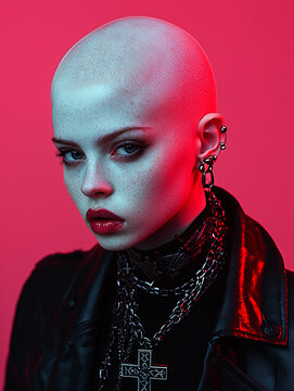 portrait of woman with a , face and bald head, 