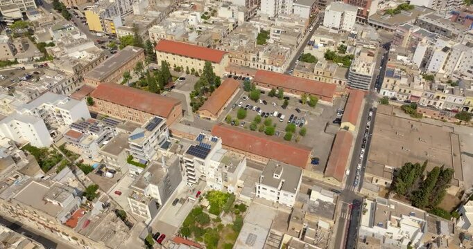Aerial view of a barracks.