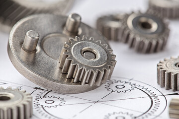 Gears, bearings and mechanism parts.Elements of mechanical blocksand construction.