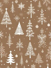 Obraz premium Whimsical winter forest scene with snow-covered trees in neutral shades, ideal for holiday season decor or bringing cozy winter vibes into any space with its soft, calming tones