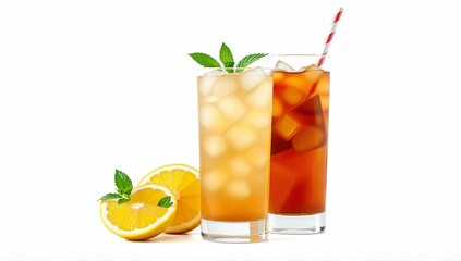 Fototapeta premium Isolated Cold Cola Cocktail with Lime and Mint on Transparent Background