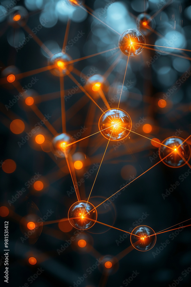 Poster a vibrant network of interconnected glowing spheres is displayed, set against a shadowy backdrop. th