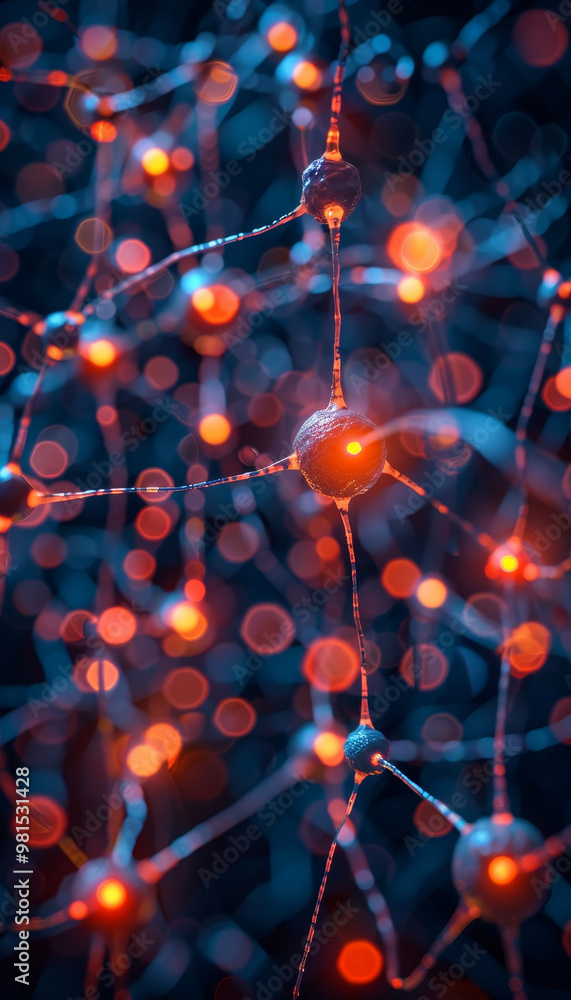 Poster a vibrant visualization displays a complex neural network, highlighting interconnected neurons with 